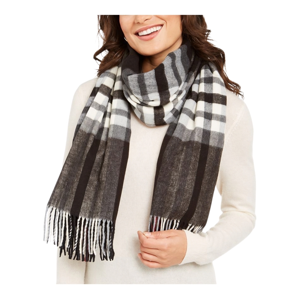 FRAAS Women’s Eco-Exploded Plaid Wrap Cashmink Scarf‎ 72"x12" – Black Gray Red
